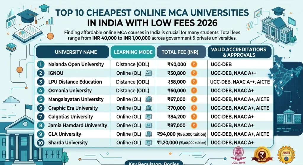 Top 10 Cheapest Online MCA in India